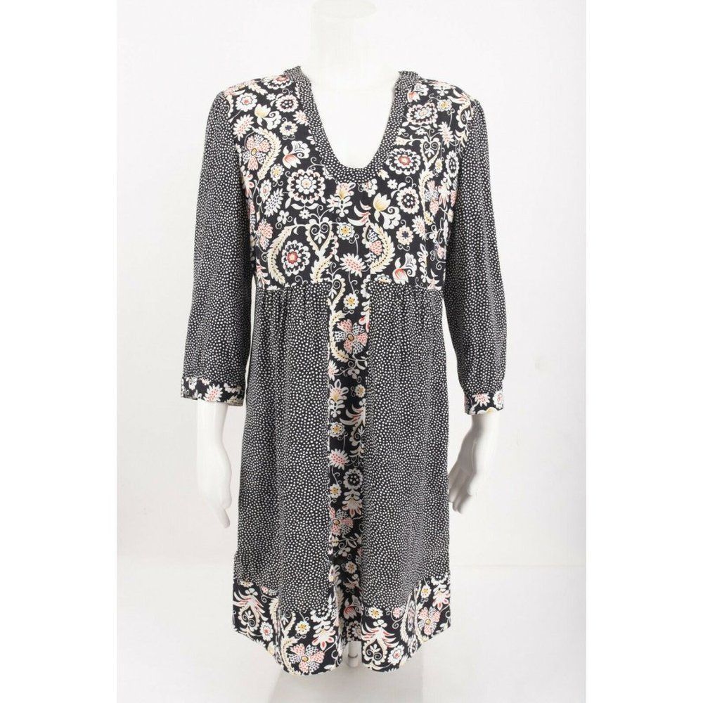 Boden Women Mollie Patchwork Floral Dress UK 12 US 8 Black White Polka dot WW096